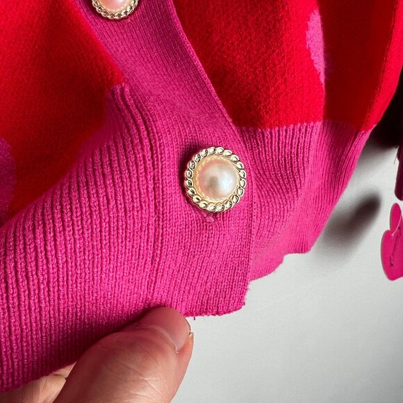 Nanette Lepore Womens Button Front Crop V-Neck Cardigan XTRA-SMALL Heart Pink - Picture 5 of 10